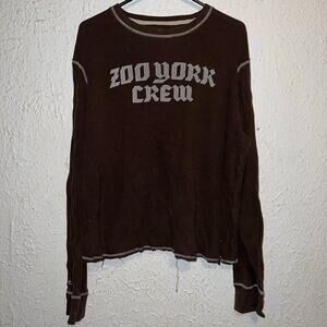 Zoo York Crew Y2K Skating Grunge Emo Skull Embroidered Thermal Long Sleeve Shirt